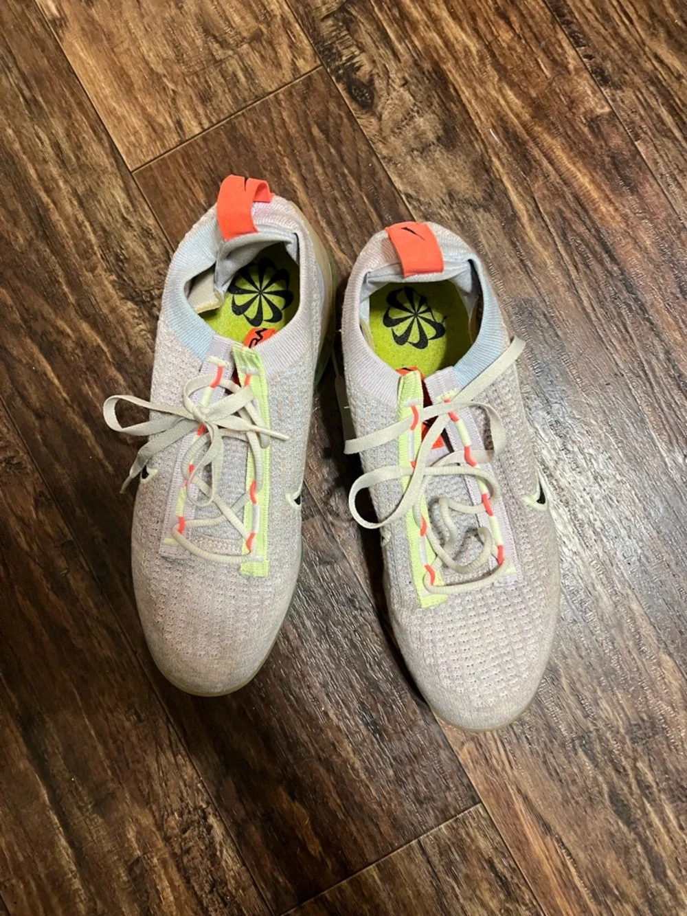 Nike VaporMax Sneakers - White with Neon Yellow Sole